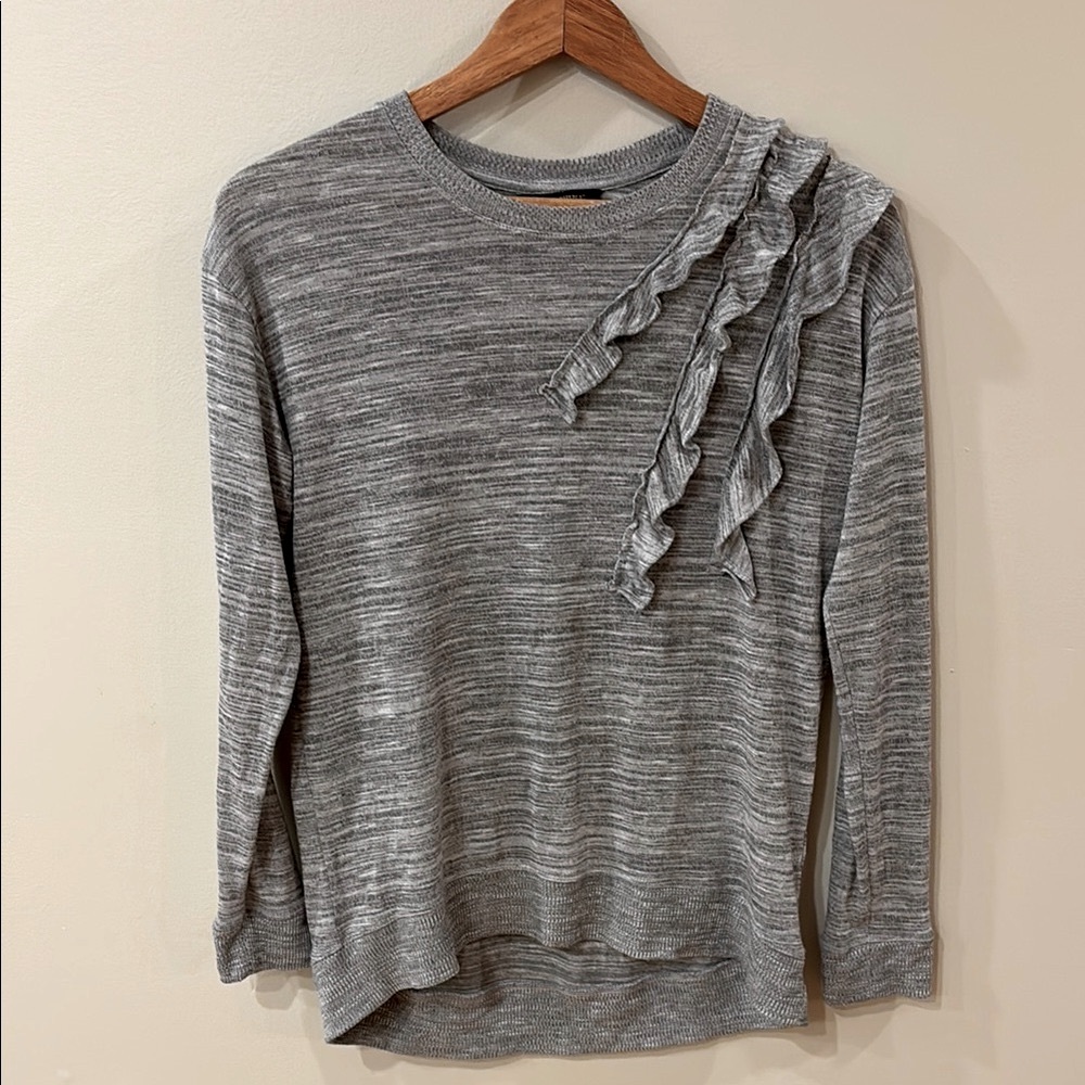 Banana Republic Gray Ruffled Sweater with Long Sleeves
